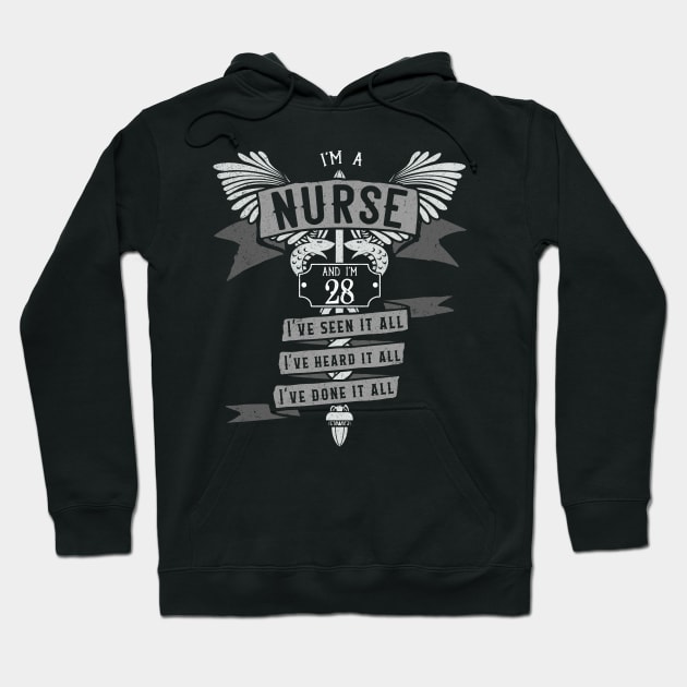 Funny 28th Birthday Nurse Gift Idea Hoodie by EmergentGear